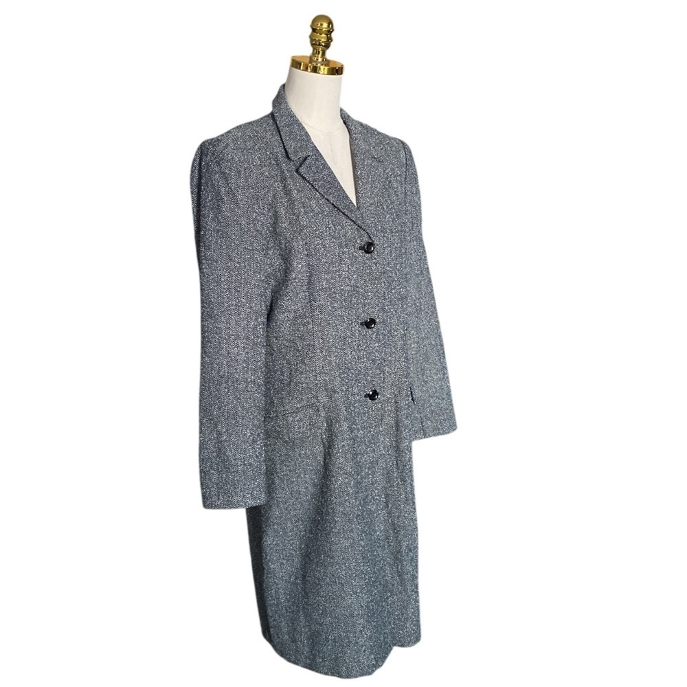 Talbots Women’s Vintage Gray Herringbone Tweed Preppy Longline Coat Size 12 - Picture 2 of 13